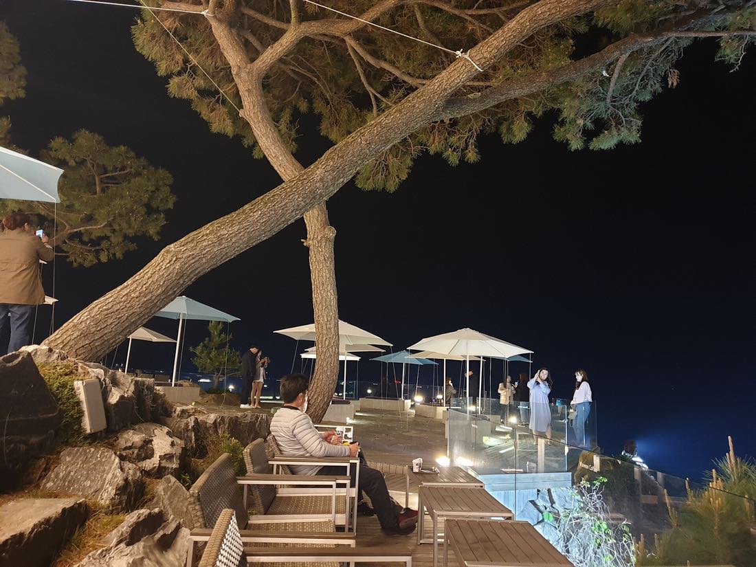 Waveon Coffee at night on the Gijang coast outside Busan