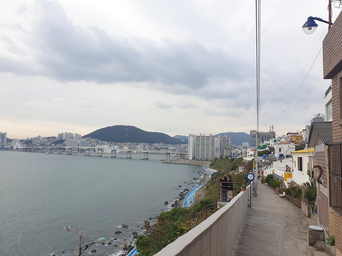 The clifftop lane of Huinnyeoul Culture Village above the sea, Yeongdo